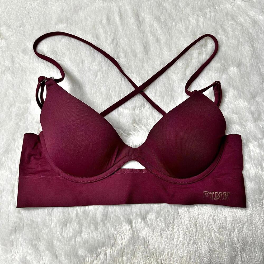 PINK VS Bonded Push Up Bra Maroon Women’s S Underwire